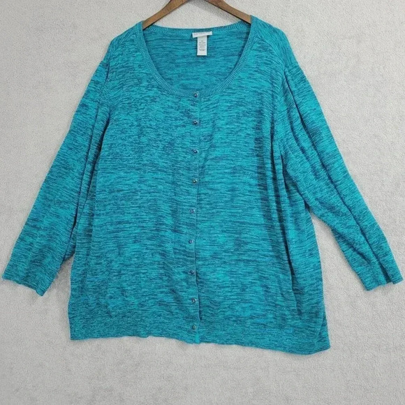 Catherines Womens Plus Size 3X Turquoise Cardigan Sweater  5PT - Picture 1 of 6